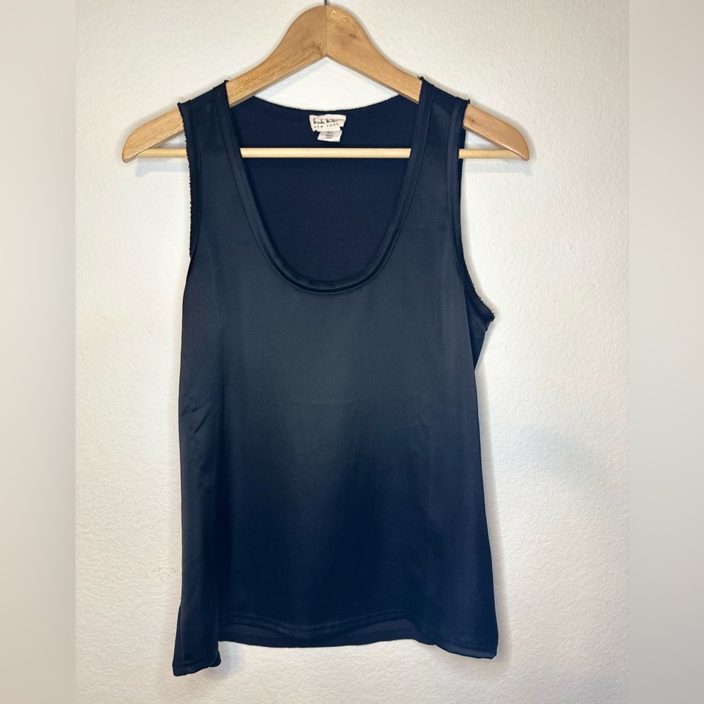 Nicole Miller Black Satin Scoop Neck Tank Size Small
